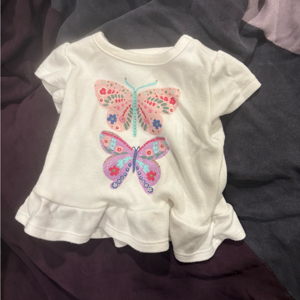 First Impressions White Shirt with Colorful Butterfly Design
